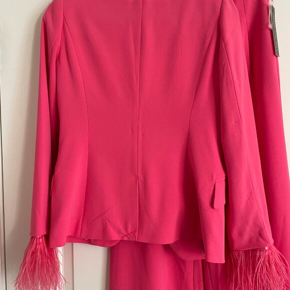 NWT Central Park West Daisy Marabou Pink Blazer Suit Pants XS Fringe‎ Barbie - Picture 11 of 14